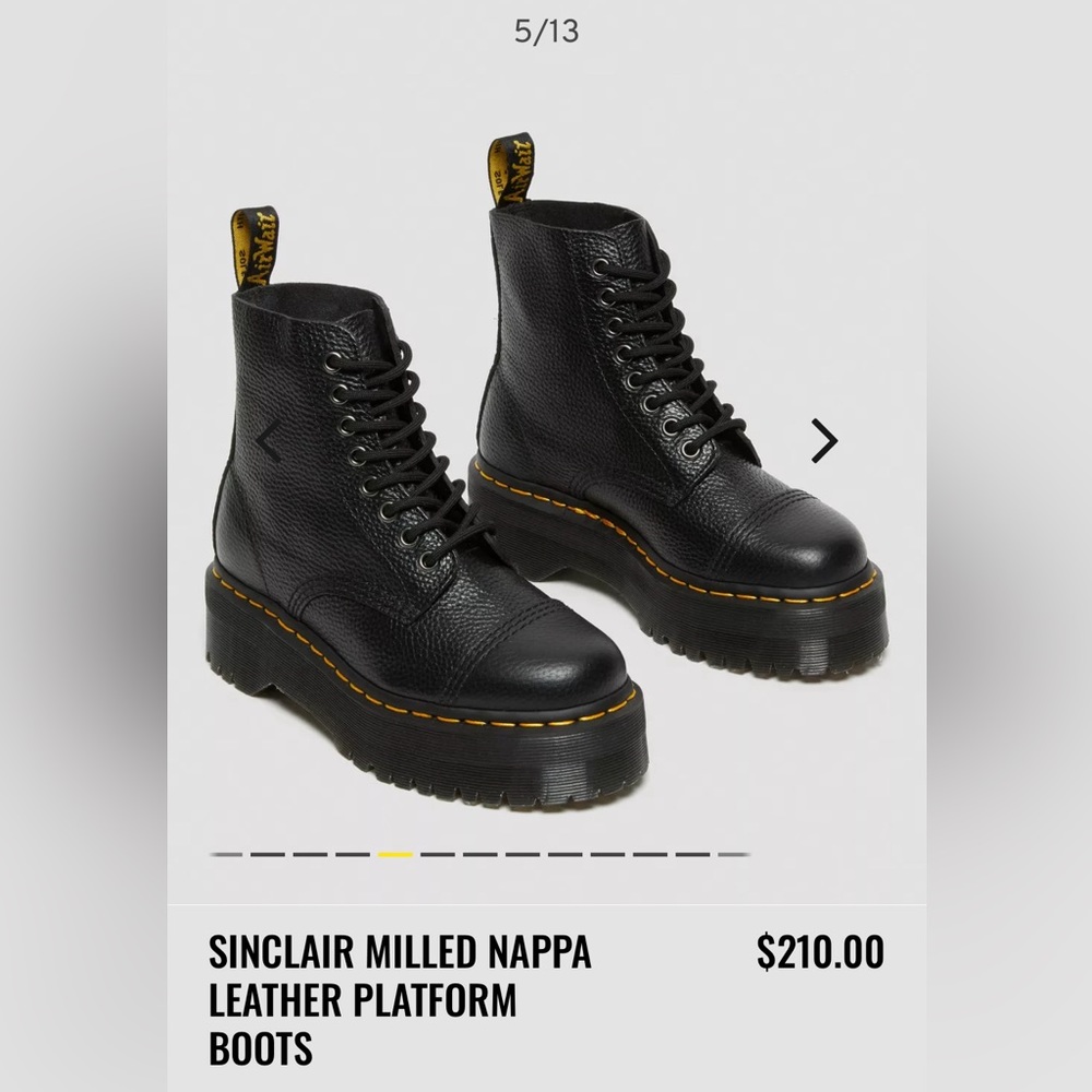 Dr. Martens Sinclair Milled Nappa Leather Platform Boots. Women’s size 9.